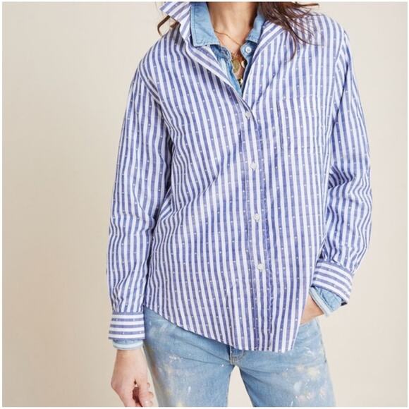 Anthropologie Grayson Striped Button Up Blouse Womens Size 4 / L - Picture 3 of 11